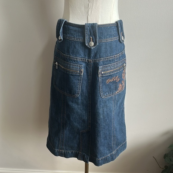 Y2K 90’s Grunge Women’s Floral Embroidered Modest Denim Button Up Midi Skirt 28” - Picture 5 of 10